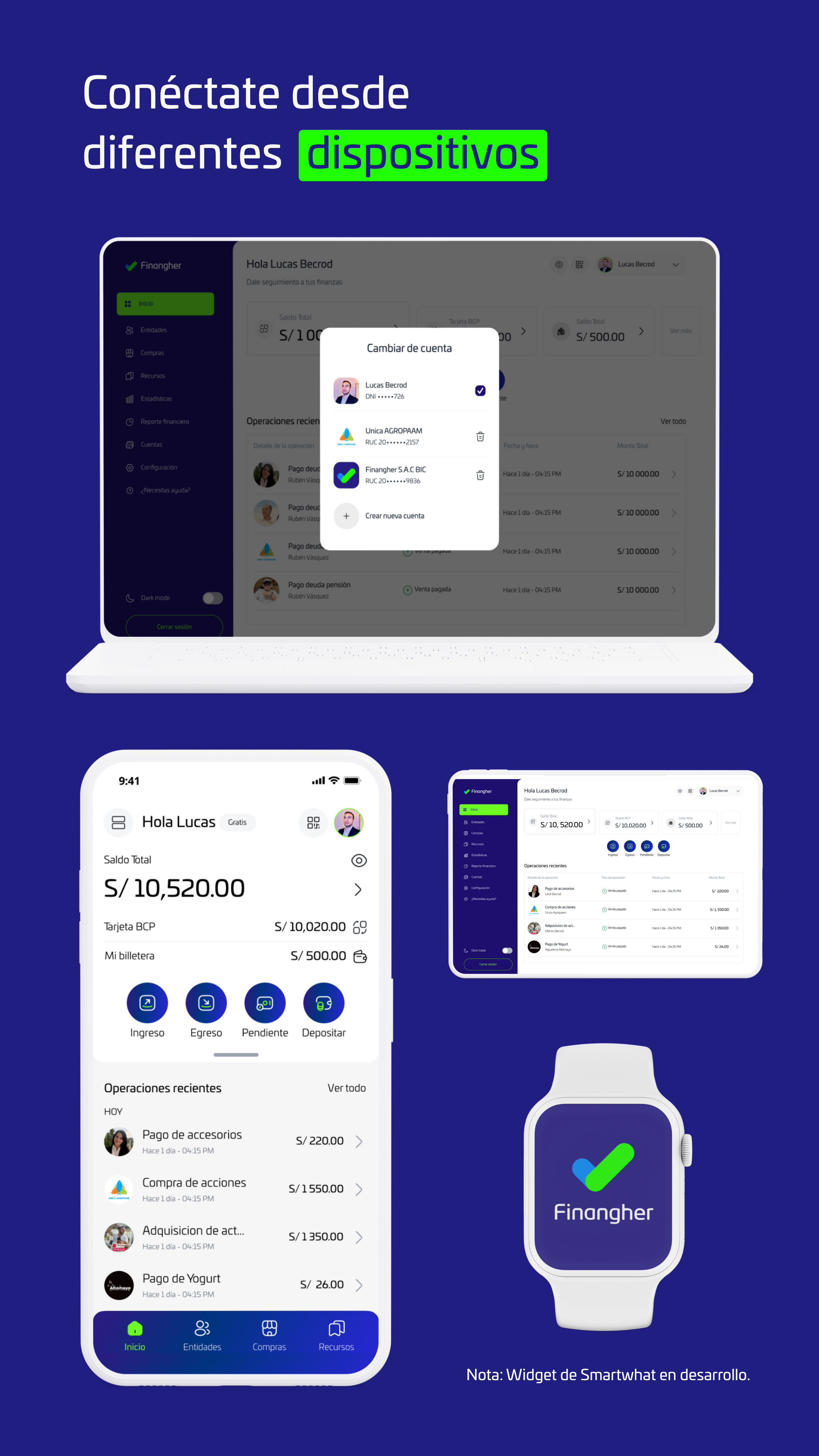 Reporte financiero en diferentes dispositivos Finangher