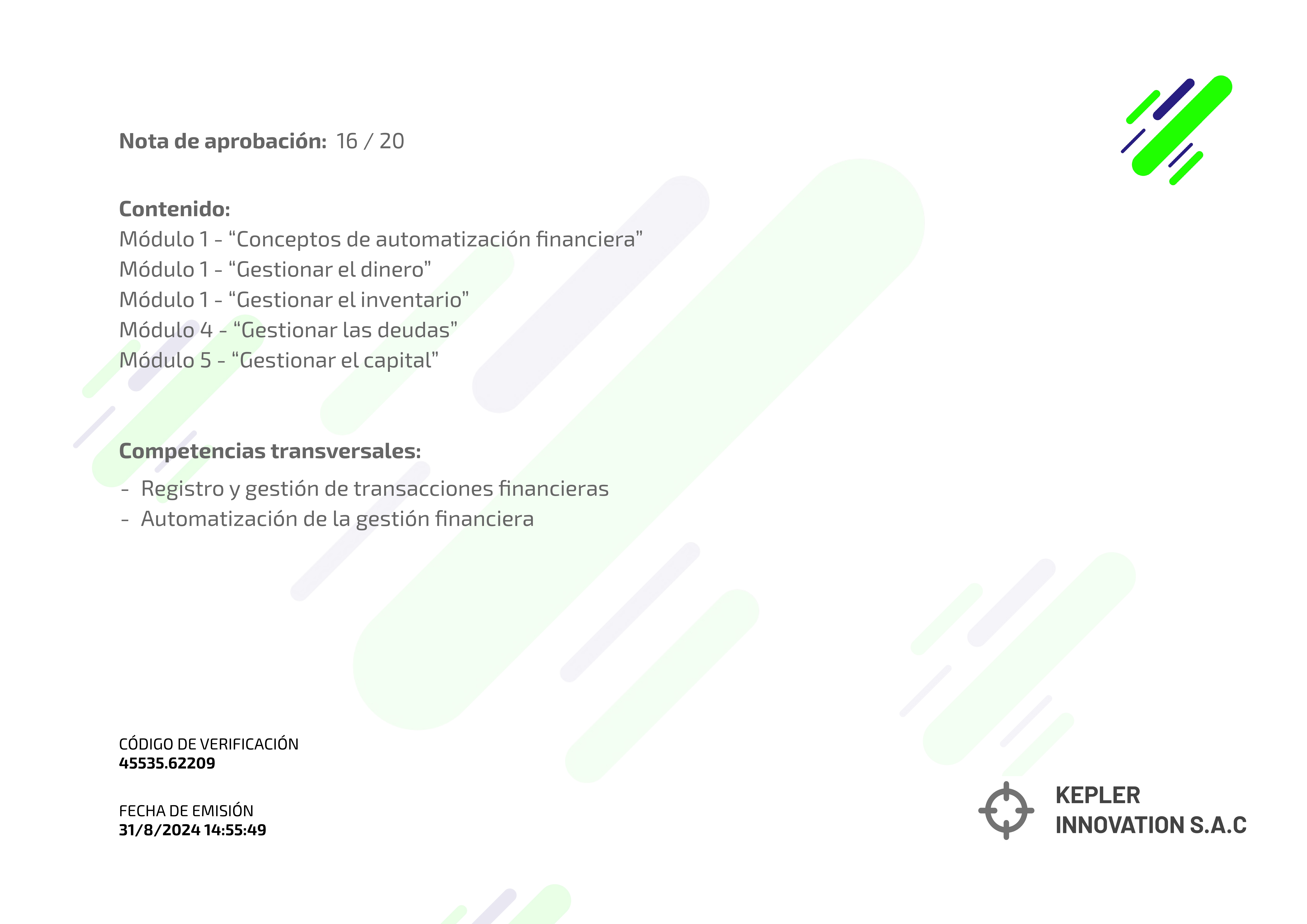 Certificado Finangher fondo